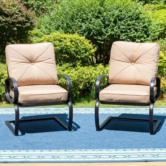 MF Studio 5-Piece Outdoor Dining Set with C-Shape Padded Chairs for 4 Person, Black Steel Frame&Beige Cushion
