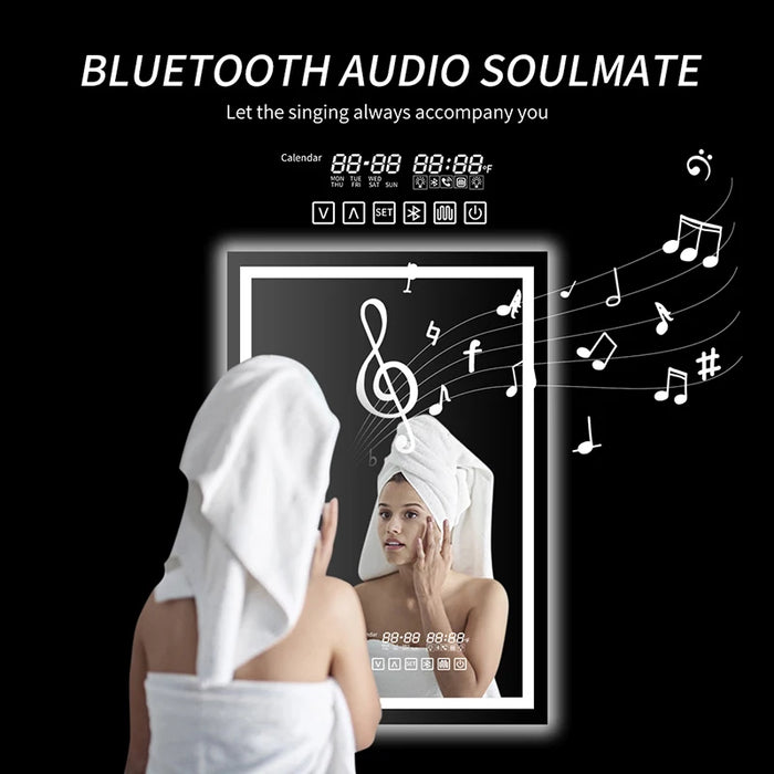 Smart Bath Mirror Backlit Anti-fog Vertical Wall-mounted Led Light Fogless Bluetooth Bathroom Mirrors Control Dimmable