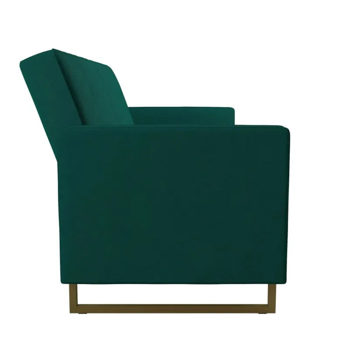 Novogratz Skylar Coil Futon, Modern Sofa Bed and Couch, Green Velvet