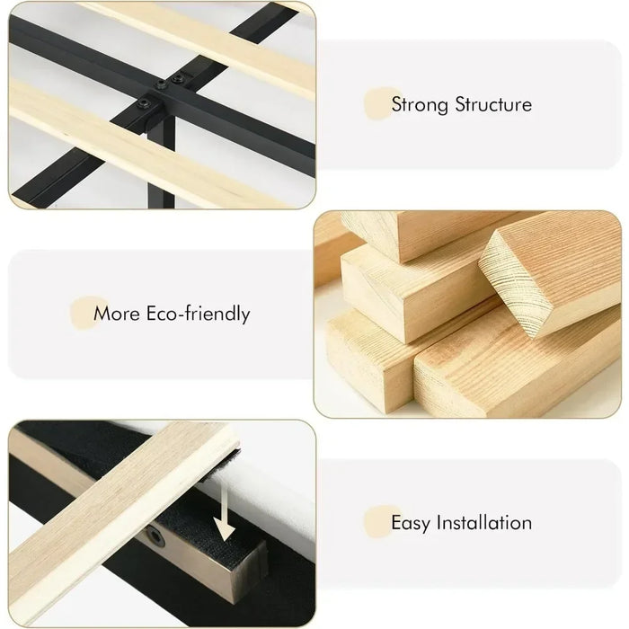 Bedroom bed frame, adjustable headboard and footrests, heavy-duty plank support, king-size upholstered leatherette bed