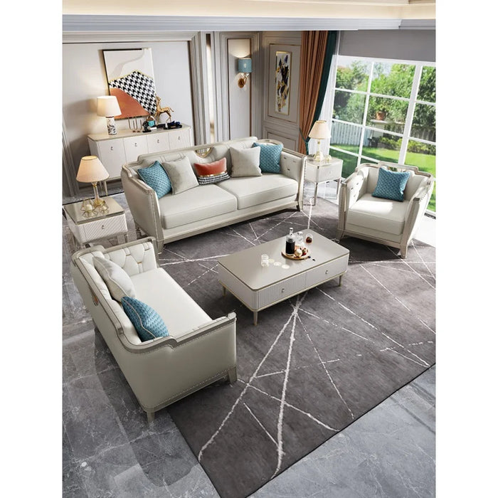 American solid wood sofa living room modern light luxury high-end luxury retro leather French combination simple villa furniture