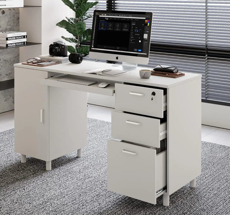 Modern Design By Crafts & comfort Venice Computer Desk - Office Desk with 3 Drawers & CPU Storage Cabinet - Laptop Workstation