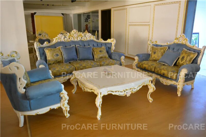 European solid wood sofa French luxury villa living room Custom high-end fabric sofa set