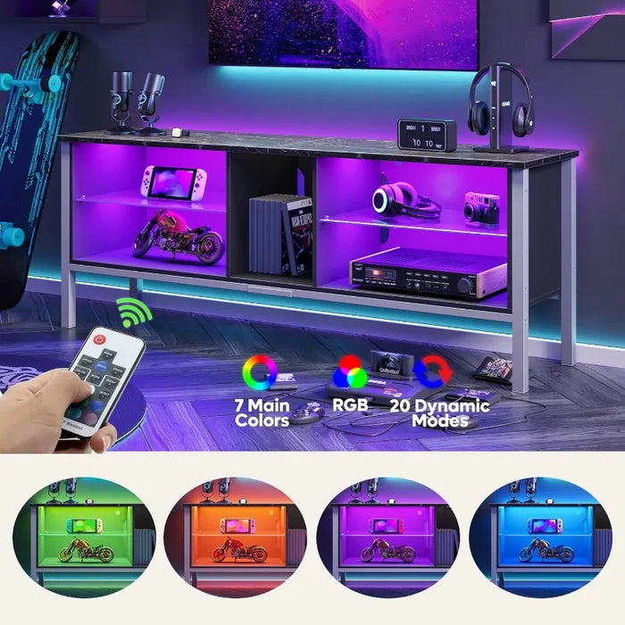 Bestier TV Stand for 70 inch TV, Modern Marble Gaming Entertainment Center with LED Lights, Wood TV Stand with