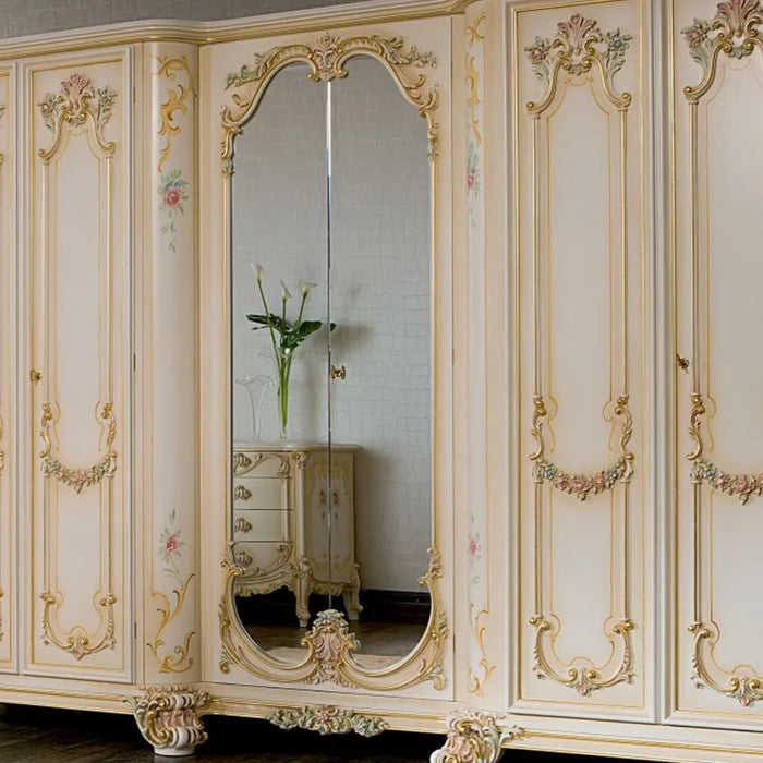 European solid wood painted gold six door wardrobe French court luxury storage wardrobe furniture customization