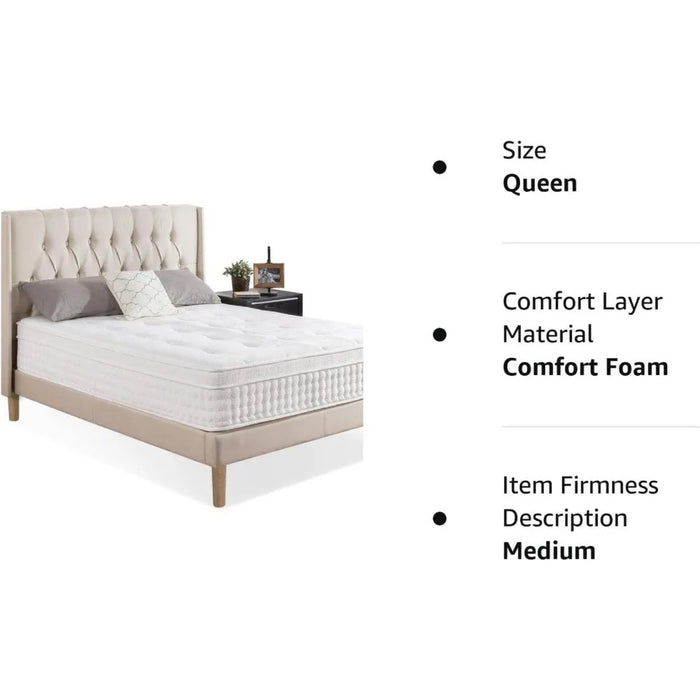 Queen mattress,13Inch Euro Top Pocket Hybrid Mattresses/Pressure Relief /Pocket Innersprings for Motion Isolation,Queen mattress