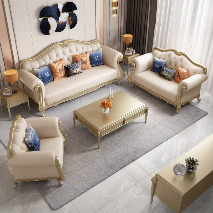 American light luxury leather sofa 123 combination luxury European solid wood sofa simple living room decoration simple and beau
