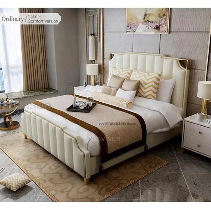 Nordic Modern Luxury Double Bed For Bedroom Furniture Sets Storage Leather Bad+Mattress+2 Nightstand