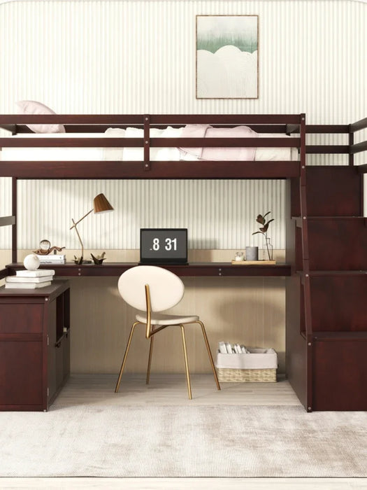 Twin Size Loft Bed with with 7 Drawers 2 Shelves and Desk Easy to assemble for indoor bedroom furniture