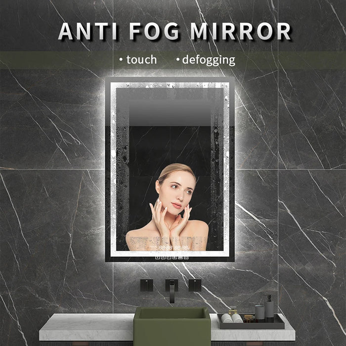 Smart Bath Mirror Backlit Anti-fog Vertical Wall-mounted Led Light Fogless Bluetooth Bathroom Mirrors Control Dimmable