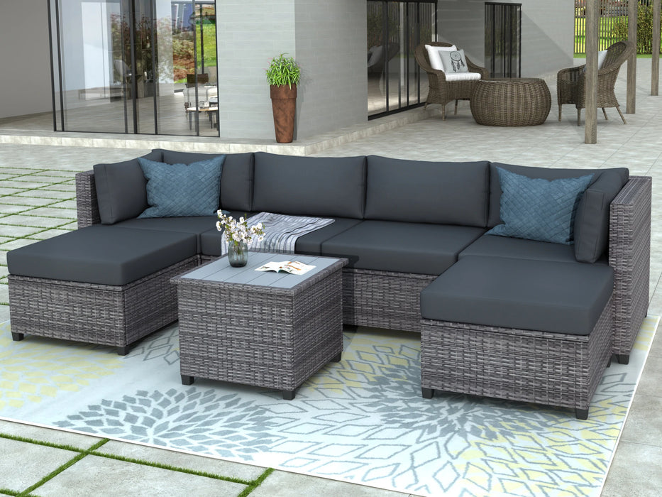 7 Piece Rattan Sectional Seating Group with Cushions, Outdoor Ratten Sofa Patio Furniture Set for Porch Lawn Garden Backyard