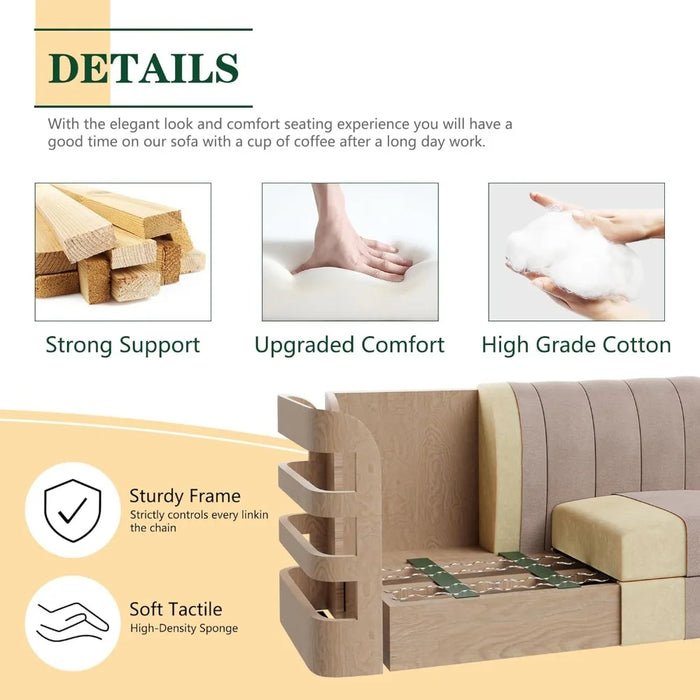 Upgraded Convertible Sectional Sofa Couch, 3 Seat L Shaped Sofa with High Armrest Linen Fabric Small Couch for Living Room Beige