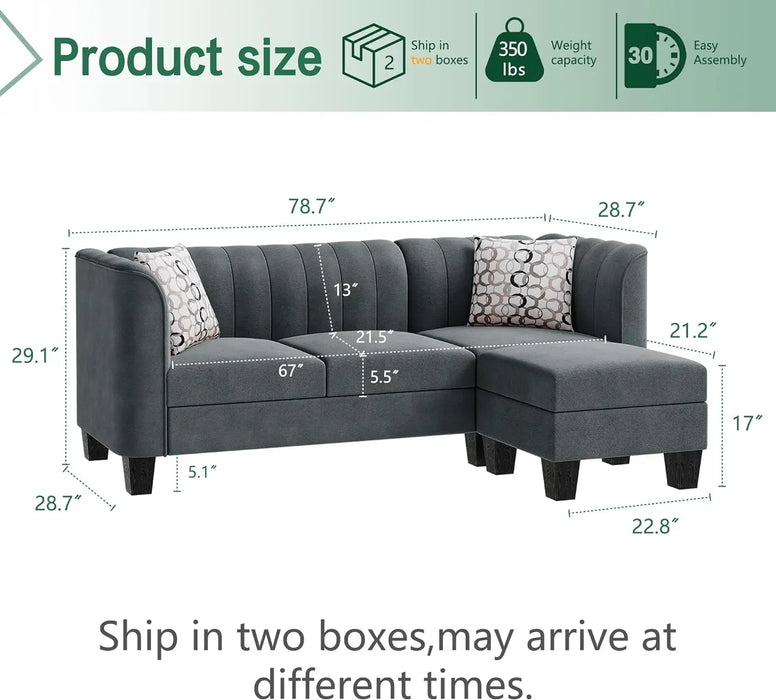 Upgraded Convertible Sectional Sofa Couch, 3 Seat L Shaped Sofa with High Armrest Linen Fabric Small Couch Mid Century