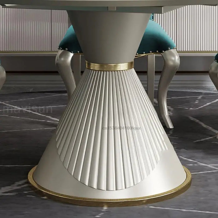 Luxury Kitchen Table With 5 Chairs Funnel Shape Stainless Wood Base Home Furniture White Marble Tabletop Round Dining Table Set