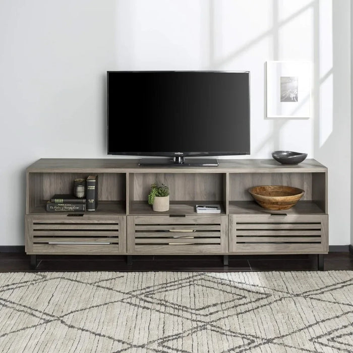 Modern Slatted Wood TV Stand for TV's up to 80" Universal TV Stand for Flat Screen Living Room Storage Cabinets and Shelves 70in