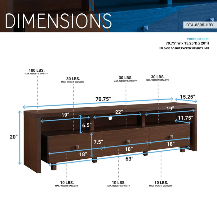 34810574 Elegant Modern TV Stand for TVs Up To 75" with Storage, Wood-like Finish, Hickory Brown，70.75 X 15.25 X 20.00 Inches
