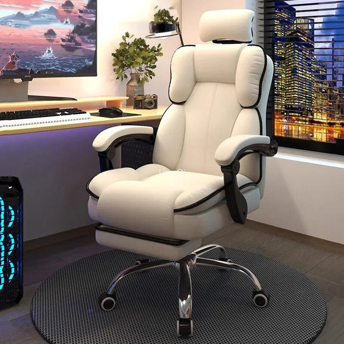 Modern Computer Office Chair White Bedroom High Back Long Sitting Armchair Elastic Steel Pulley Silla Gamer Furniture Decoration