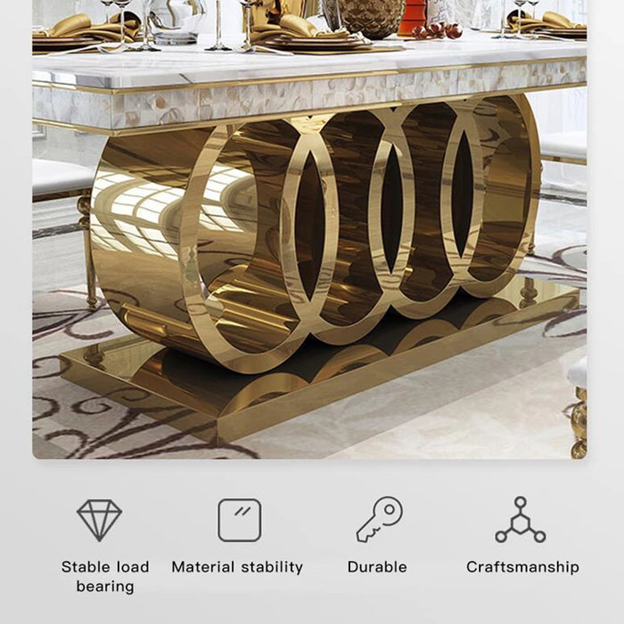 Post-Modern Marble Top-Grade Dining Table And Chairs Combination Stainless Steel Top Crown Apartment Golden Carved Furniture