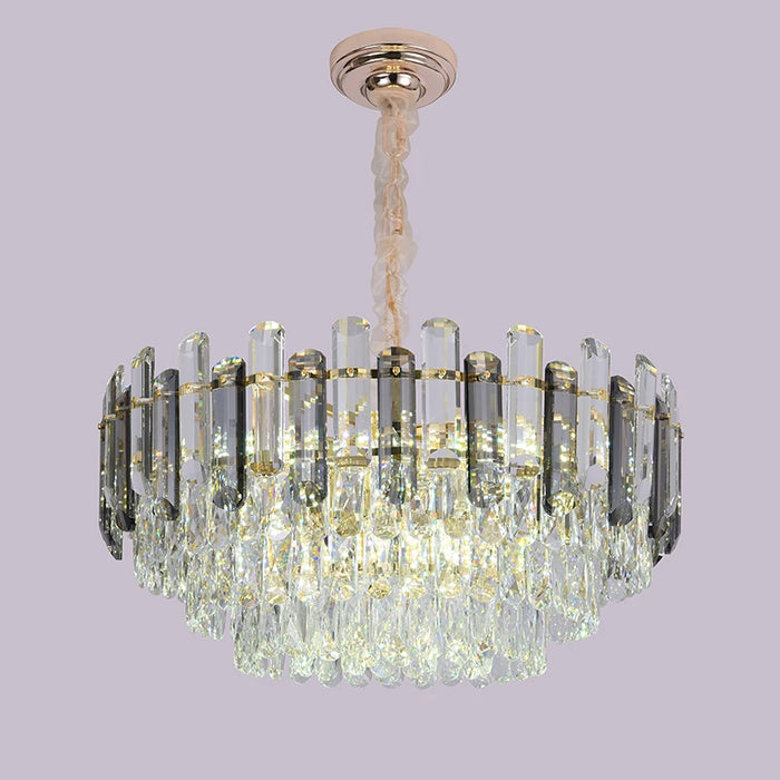 Led E14 Post Modern Clear&Grey Crystal Round Golden Chandelier Lamp For Living Room Model Dinning Room Luxury Hanging Light