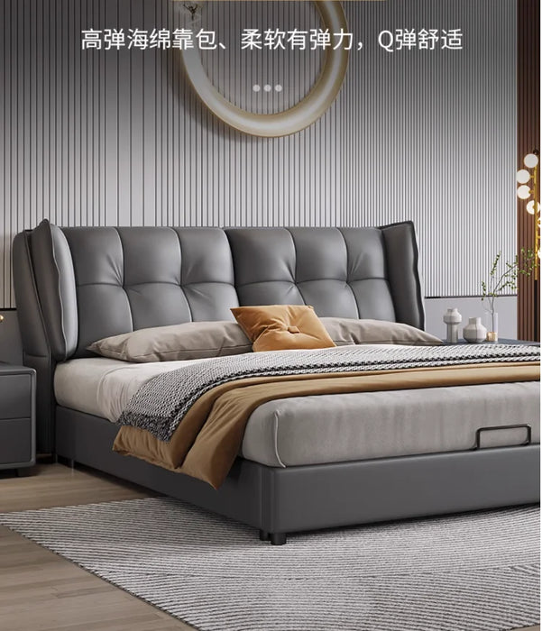 Leather bed Modern simple double bed Master Bedroom 1.8m Nordic storage bed Soft bag bed light luxury bed