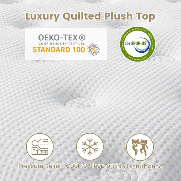 King Size Mattress,14 Inch Memory Foam Hybrid Mattresses in a Box with Individual Pocket Spring,Khaki Medium Firm King