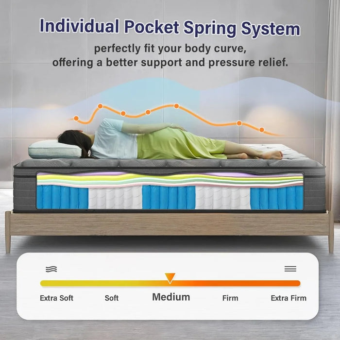 Mattress,12 Inch Gel Memory Foam Pocket Spring Hybrid Mattress/King Size Mattress/Comfort Firm Support/Heavier Coils for Durable