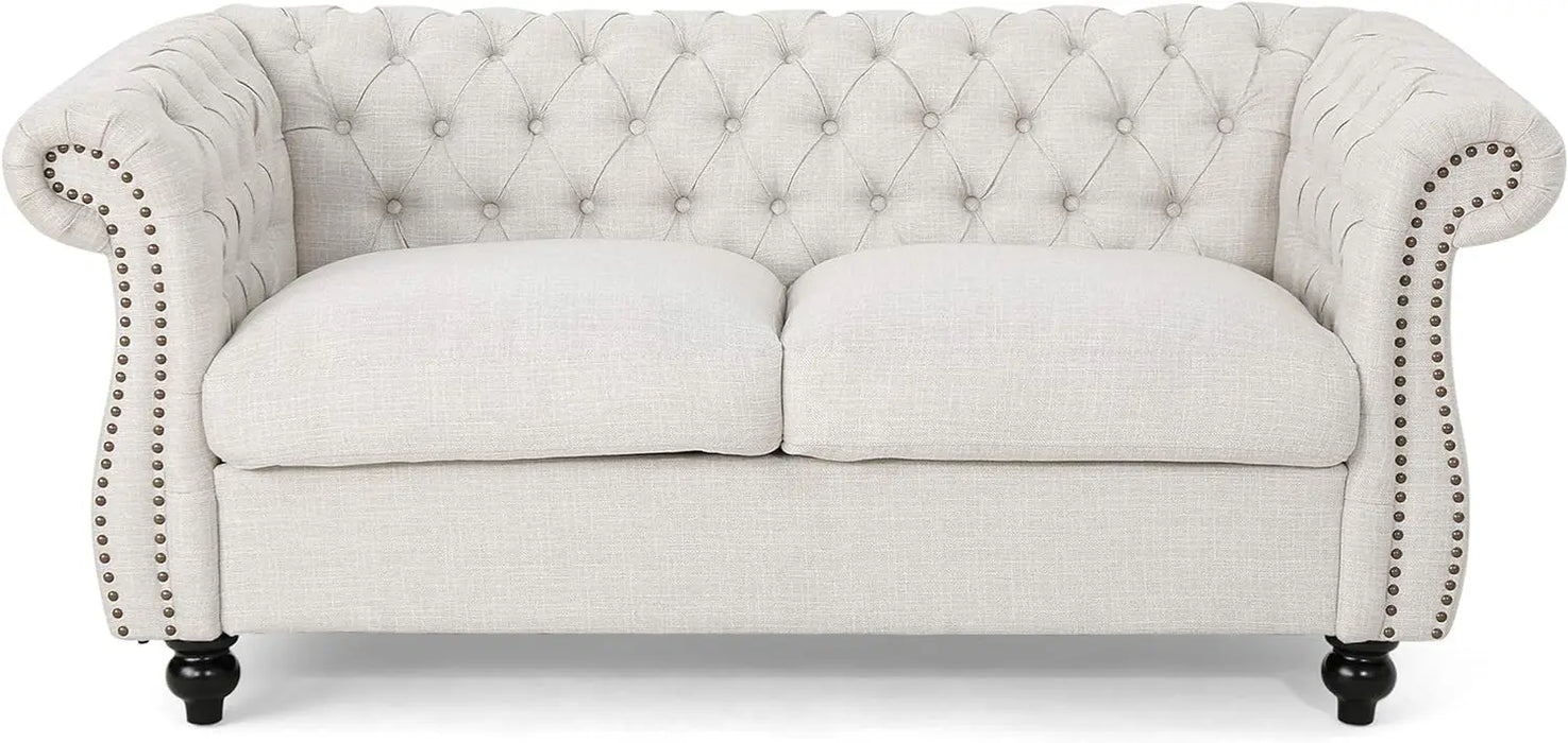 Christopher Knight Home Karen Traditional Chesterfield Loveseat Sofa Beige and Dark Brown 61.75 X 33.75 X 27.75 Furniture