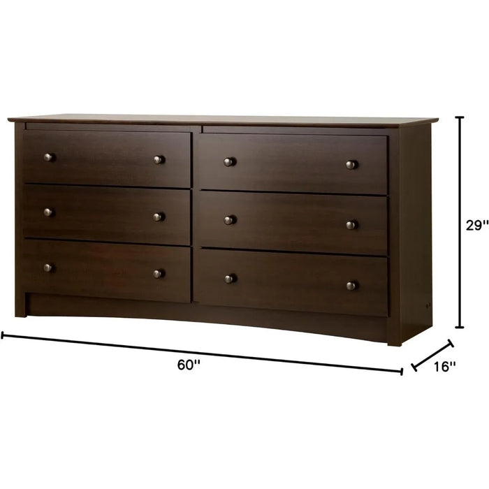 6-Drawer Wide Chest of Drawers Dresser for Bedroom Set 59”W X 16“D X 29”H Home Furniture Makeup Dressing Table With Mirror Desk