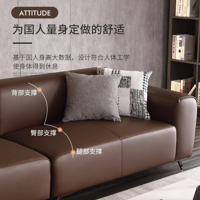 Italian minimalist leather sofa modern simple small family living room combination Nordic Light luxury straight row three person