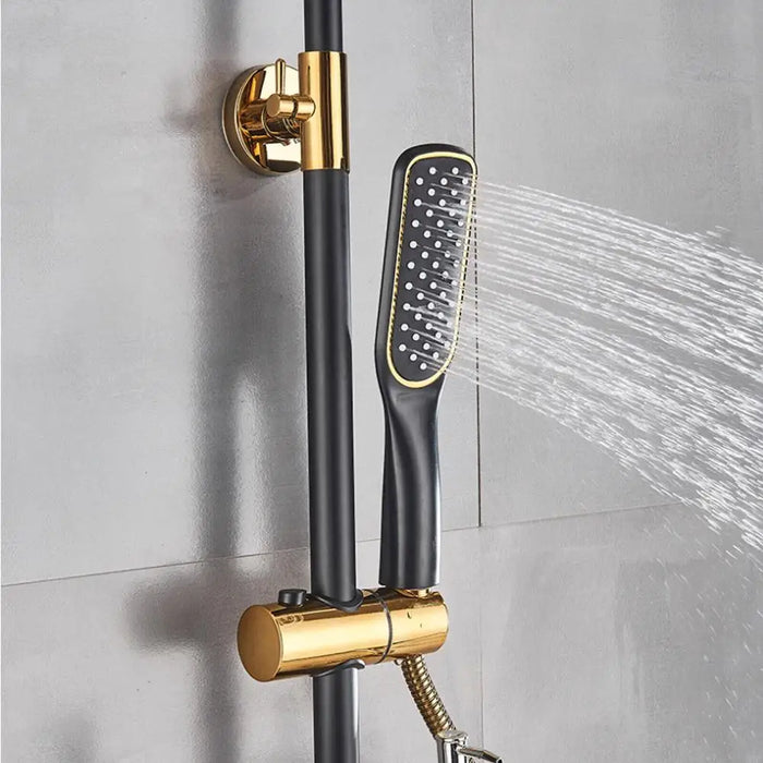 8'' Black Bathroom Rainfall Shower Faucet Set Tub Mixer Tap with Hand Spray