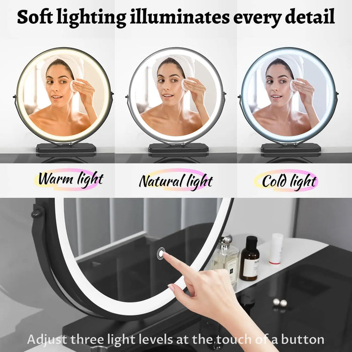 Efficraft Vanity Desk with Lights Makeup Vanity Vanity Makeup Mirror Desk Table Set Dressing Table Set for Bedroom Functional