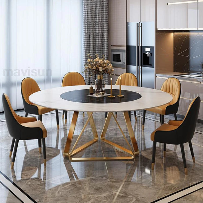Light Luxury Gold Dining Table Round Turntable 1.2/1.5m Dining Table Set 8 Chairs Minimalist Esstische Home Furniture GPF50YH