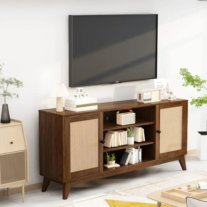 Rattan TV Stand for 65 Inch TV Console Table With 2 Rattan Doors Bedroom for Living Room Cabinet Furniture Home