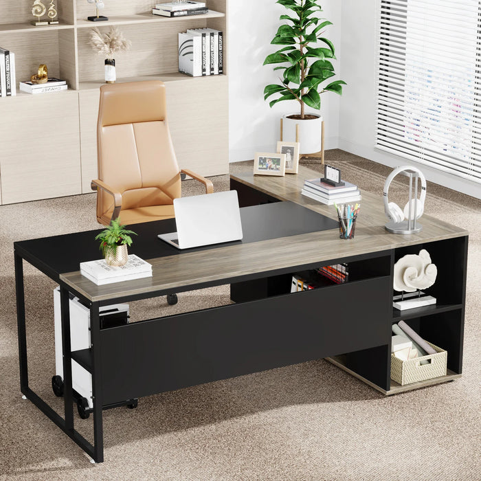 Tribesigns 71 inch Executive Desk, L Shaped Desk with Cabinet Storage, Executive Office Desk with Shelves, Business Furniture