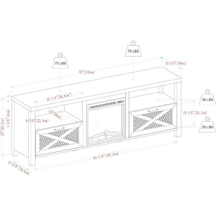Walker Edison Calgary Industrial Farmhouse X-Drawer Metal Mesh and Wood Fireplace TV Stand for TVs up to 80 Inches, 70 Inch