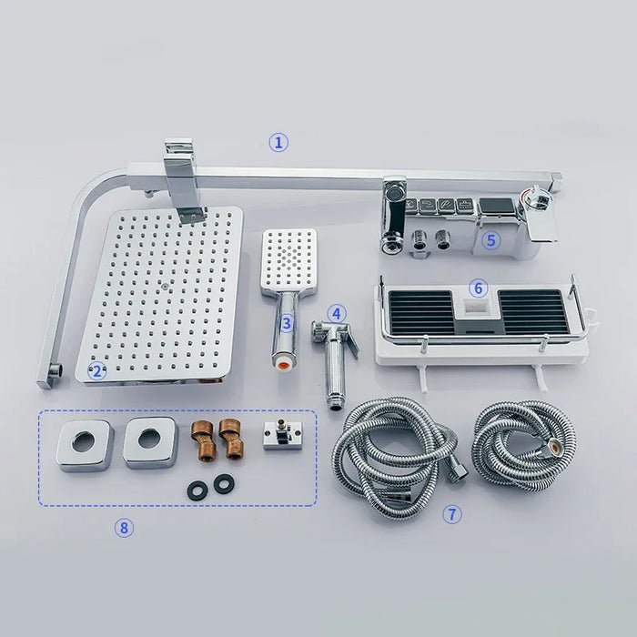 Digital Chrome Shower Set Faucet Bathroom Hot Cold Mixer Rain System Wall Mount Full Kit Bath Tap Bathtub Silver Luxury Bidet
