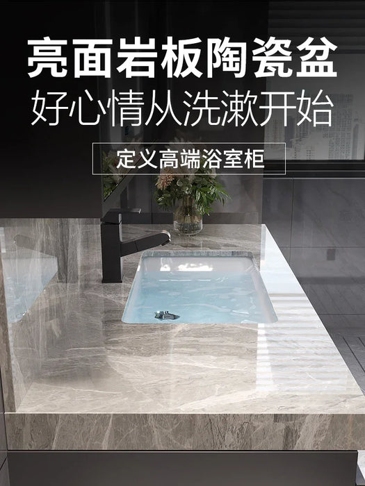 New European-style Bright-faced Slate Ceramic Basin Bathroom Cabinet Combination Intelligent Induction Toilet Washbasin Sink Set