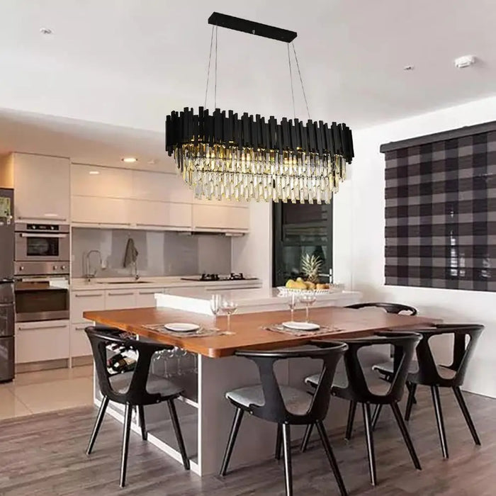 Black K9 Crystal Chandelier,13 Lights Rectangular Luxury Ceiling Hanging Lighting for Living  Kitchen Island (L48''-13 Lights)