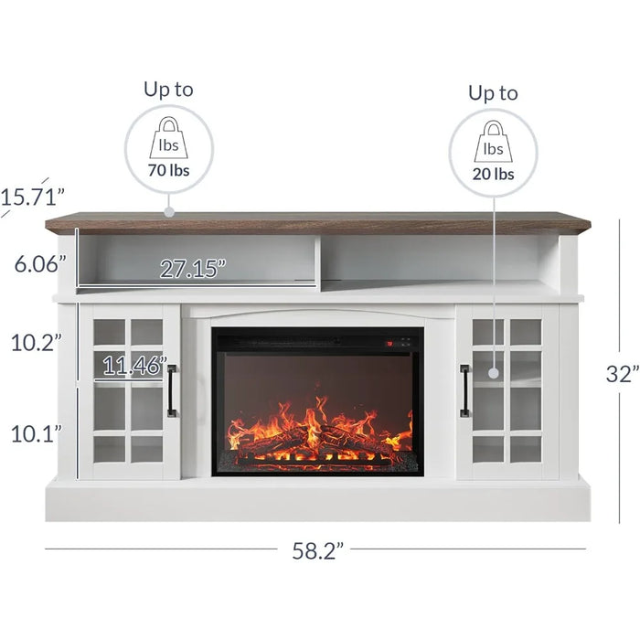 Traditional 58" Rustic TV Stand with 23" Electric Fireplace Heater, Media Entertainment Center Console Table for TV up to 65"
