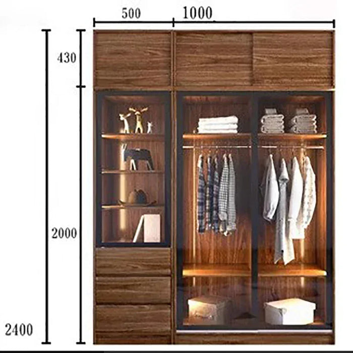 Simple Modern Storage Wardrobe Drawers Hanging Rail Cabinet Glass Sliding Door Bedroom Space Saver Ropero Household Products