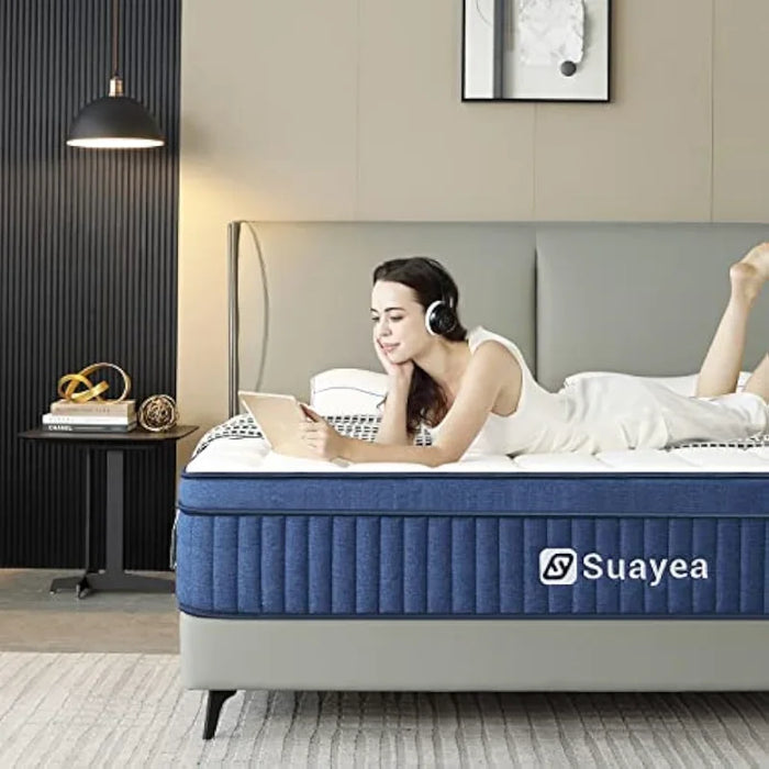 SUAYEA King Mattress, King Size Mattress in a Box, 10 Inch Hybrid Mattress King Size, Ultimate Motion Isolation with Gel Memory