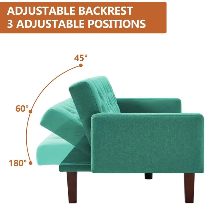 Green Tufted Back Sofa Bed Convertible Sleeper Futon With Tapered Wood Legs for Living Room Apartment Lounge Folding Lazy Double