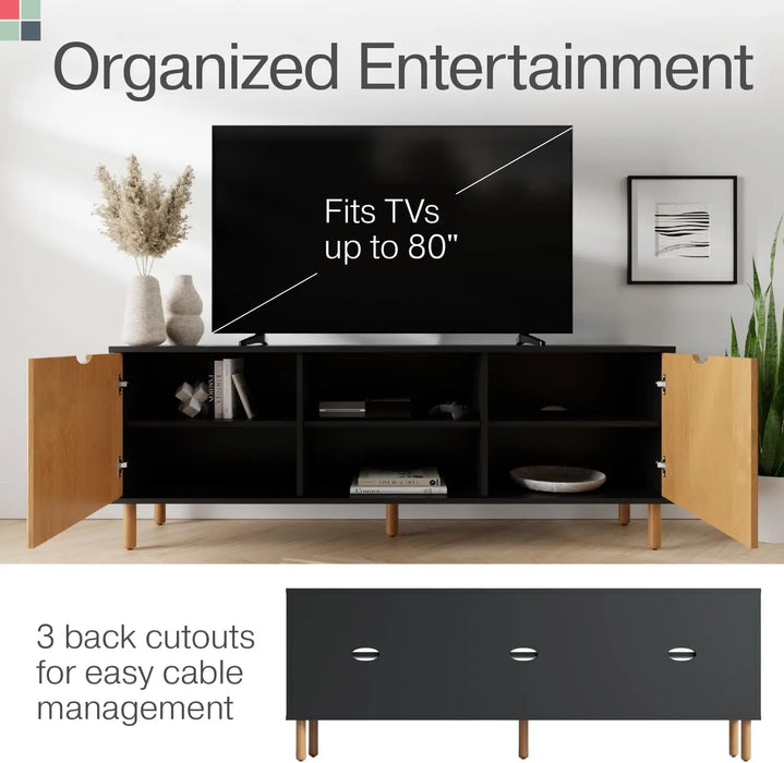 Contemporary Fluted TV Stand - Media Console - 70” Entertainment Center Console Table with Storage for Living Room
