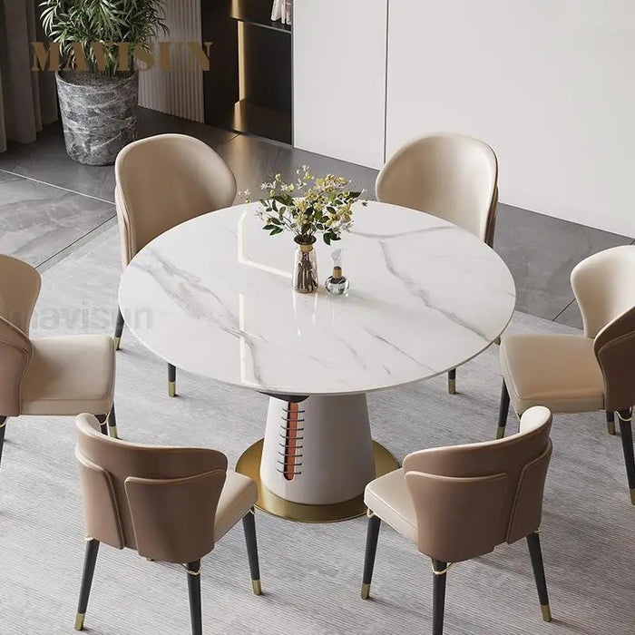Light Luxury Round Table For Kitchen Freely Expansion Rock Slab Tabletop Art Design Apartment Furniture 4 Chairs Dining Table