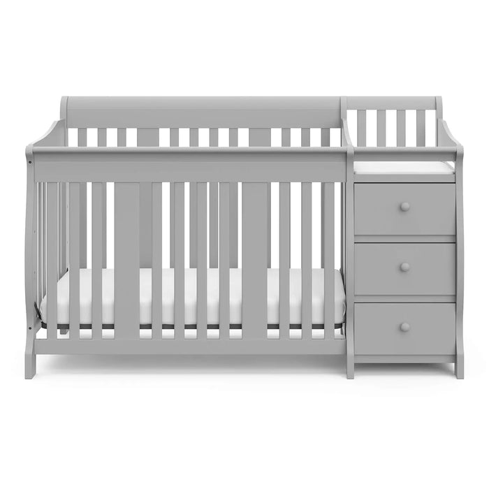 Storkcraft Portofino 5-in-1 Convertible Crib and Changer Combo (Pebble Gray) – Changing Table with Storage Drawe