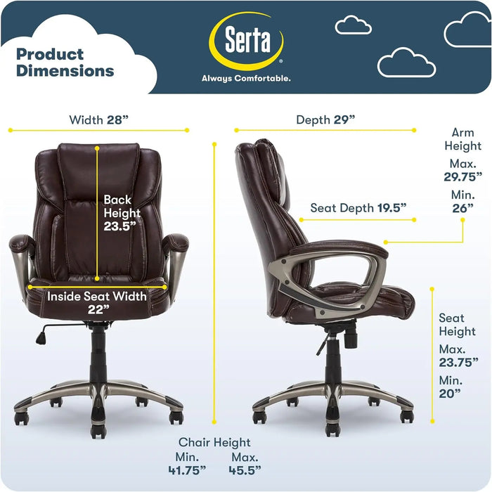Executive Office Adjustable Ergonomic Computer Chair with Layered Body Pillows, Waterfall Seat Edge, Bonded Leather