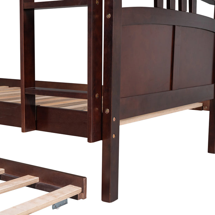 VSOGA Twin-Over-Twin Bunk Bed With Twin Size Trundle , Separable Bunk Bed For Bedroom - Espresso