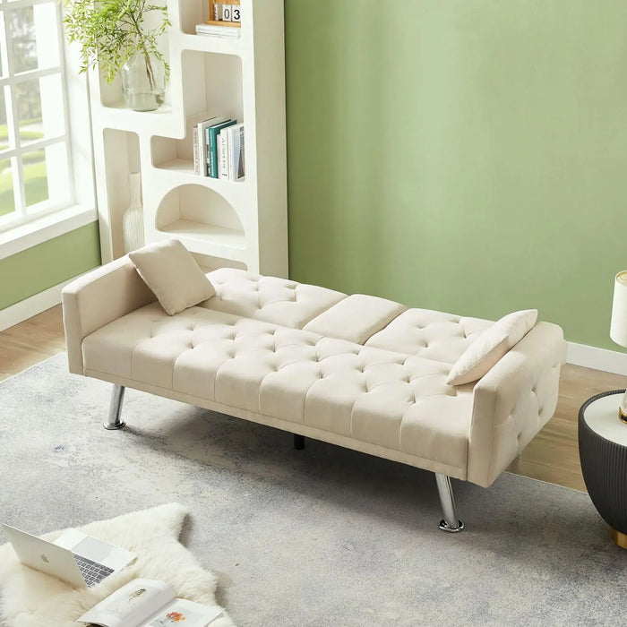 Faux Leather Couch Futon Sofa Bed, Memory Foam Sleeper Daybed with Adjustable Backrest and Armrest, loveseat, Multiple Color