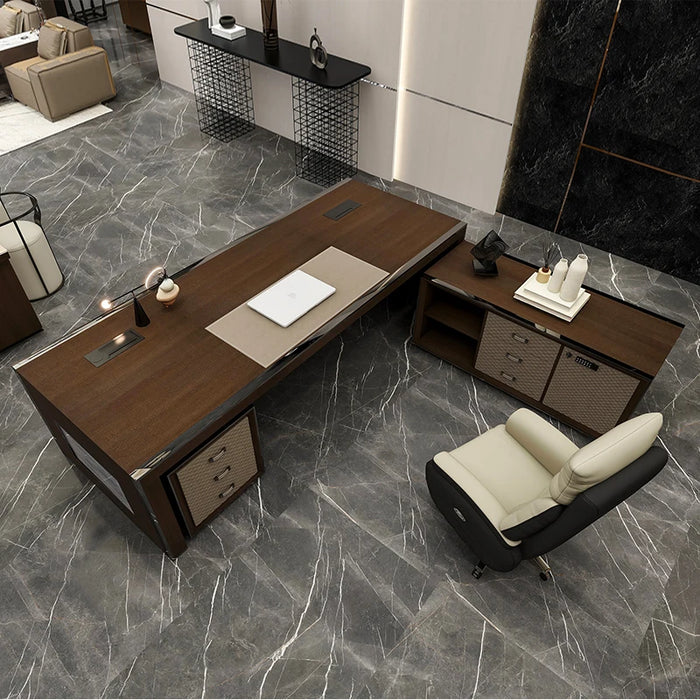 Executive Desk, Office desk Computer Desk Leather Finshed Modern L Shape Boss desk Workstation Business Furniture for Office