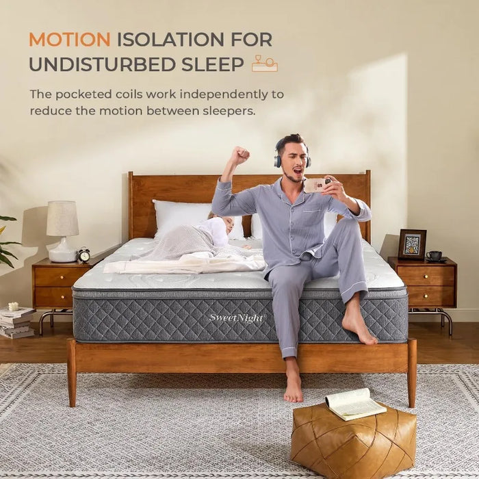 12 Inch Bed Mattress Bamboo Charcoal Foam Hybrid Queen Size Mattress with Pocketed Coils for Comfort Sleep and Balanced Support